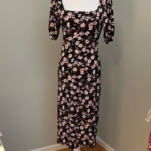 All in Favor Black and Pink Floral short Sleeve Dress